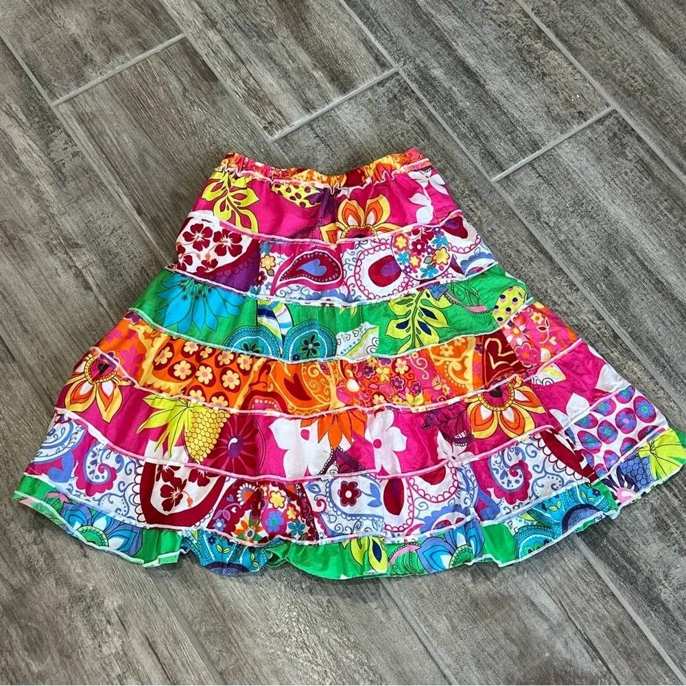 Place Girls Tropical Patchwork‎ Tiered Ruffle Skirt Hawaiian Boho 6/7